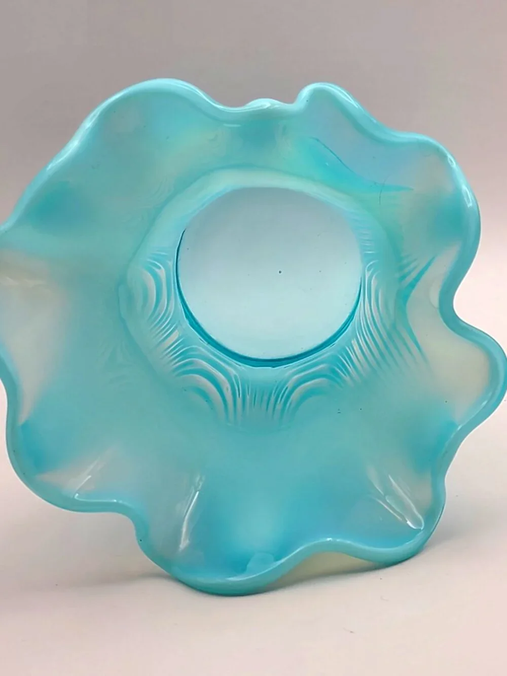 Antique Northwood Jewel & Drapery Swung Vase Blue Opalescent Glass 7